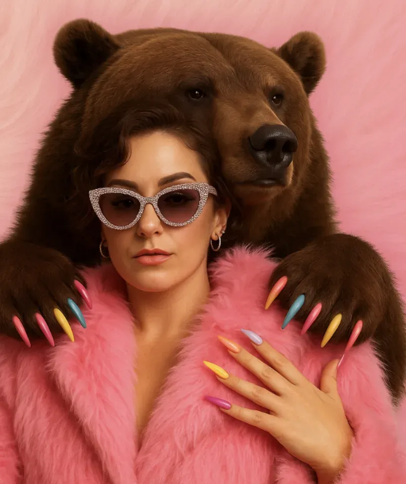 Marie from Bärli Nails with a colourful nail look and bear branding